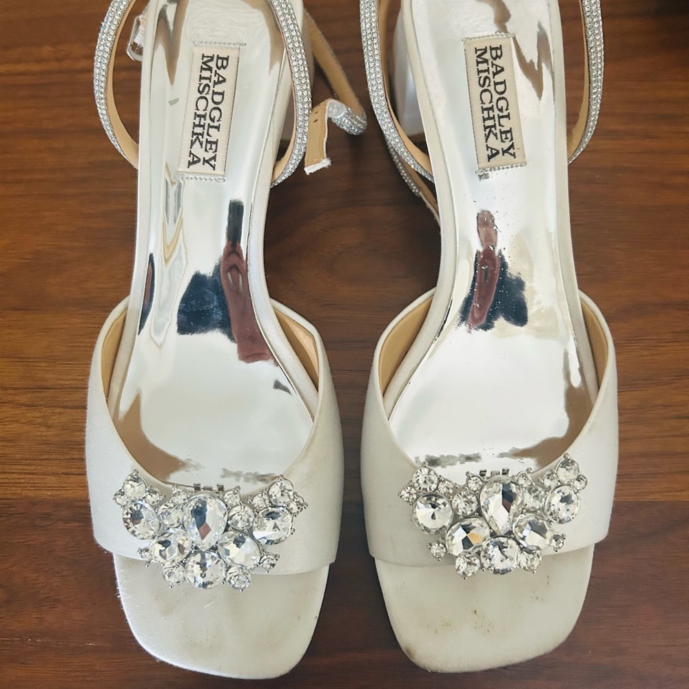 Badgley Mischka White Heels with Crystal Embellishments
